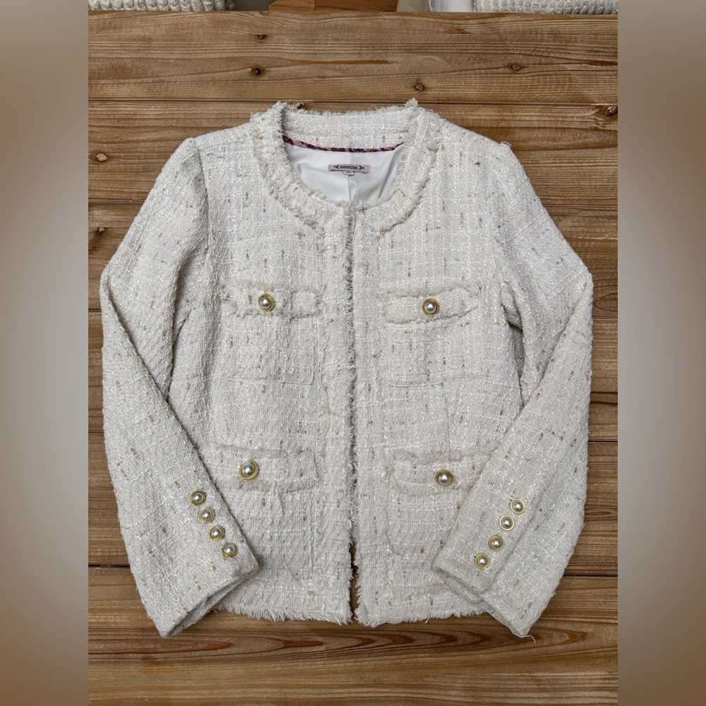 Nanette Lepore Cream Tweed Pearl-Button Jacket